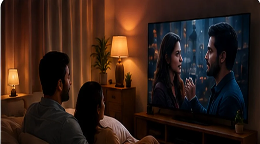 Couple enjoying a movie at home
