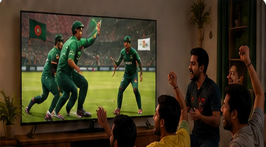 Friends enjoying live Bangladesh cricket together